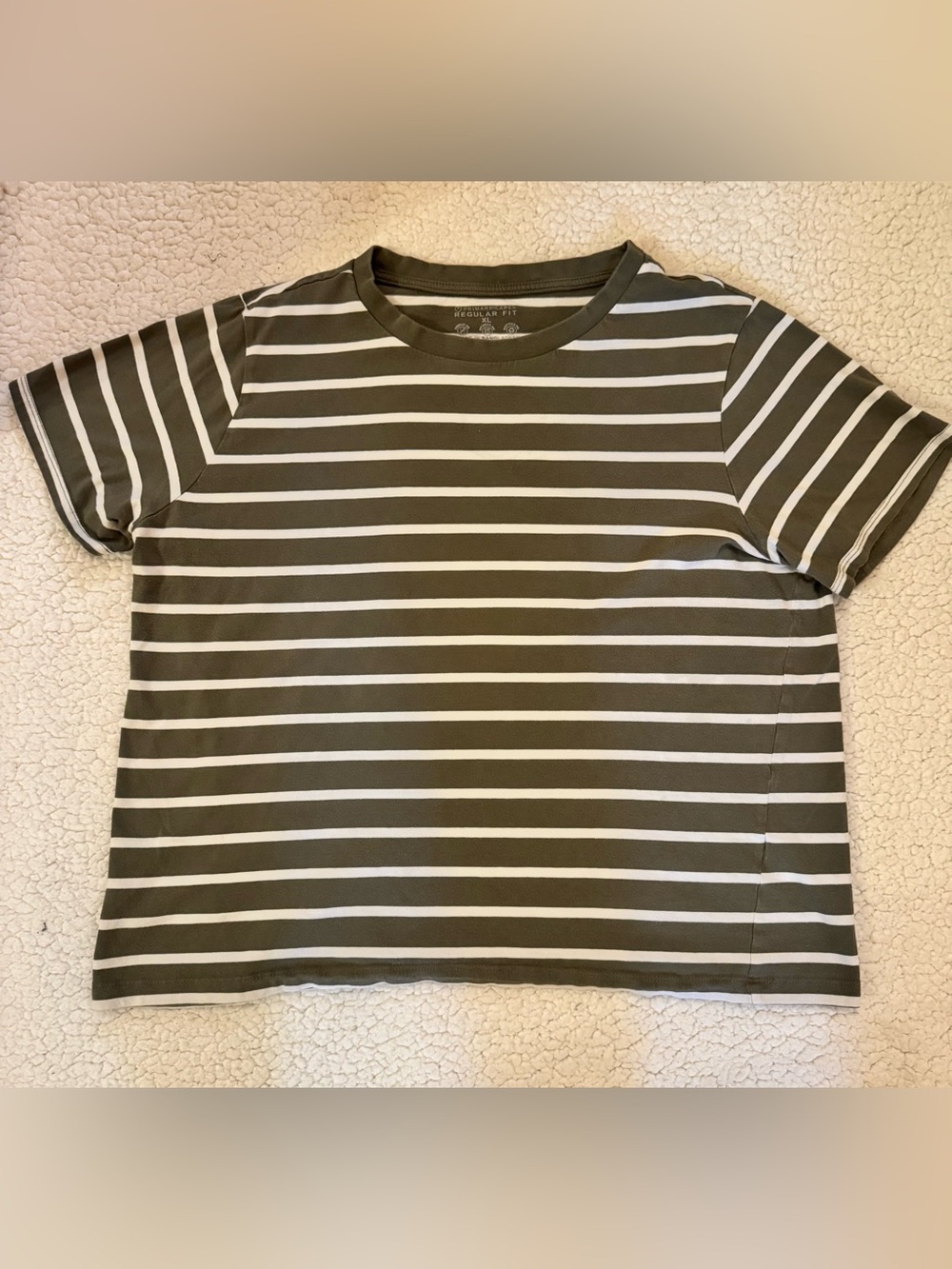 Primark Olive Green & White Striped Short Sleeve Tee